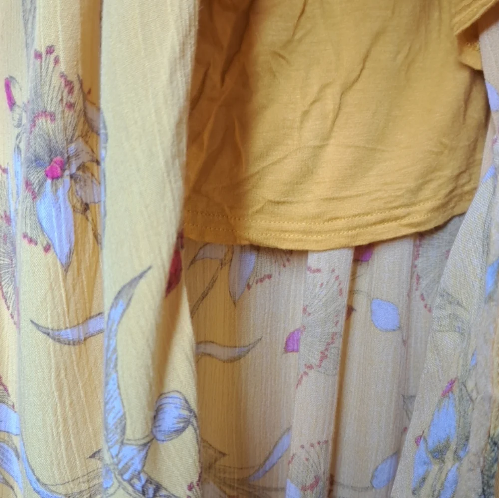 Express Yellow Floral Hi-Low Skirt Crinkle Lined Wrap Spring Boho Large - Picture 9 of 13